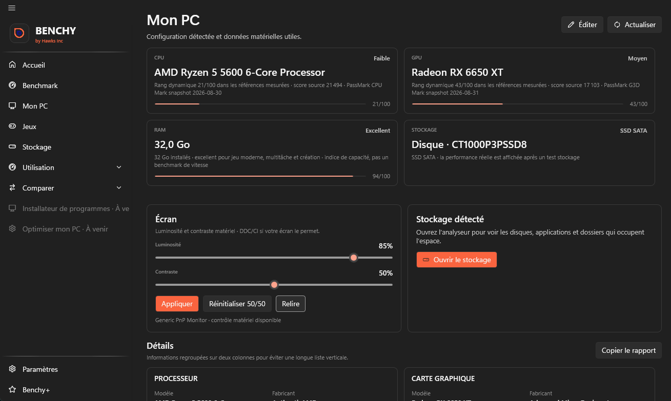 Interface Mon PC de Benchy